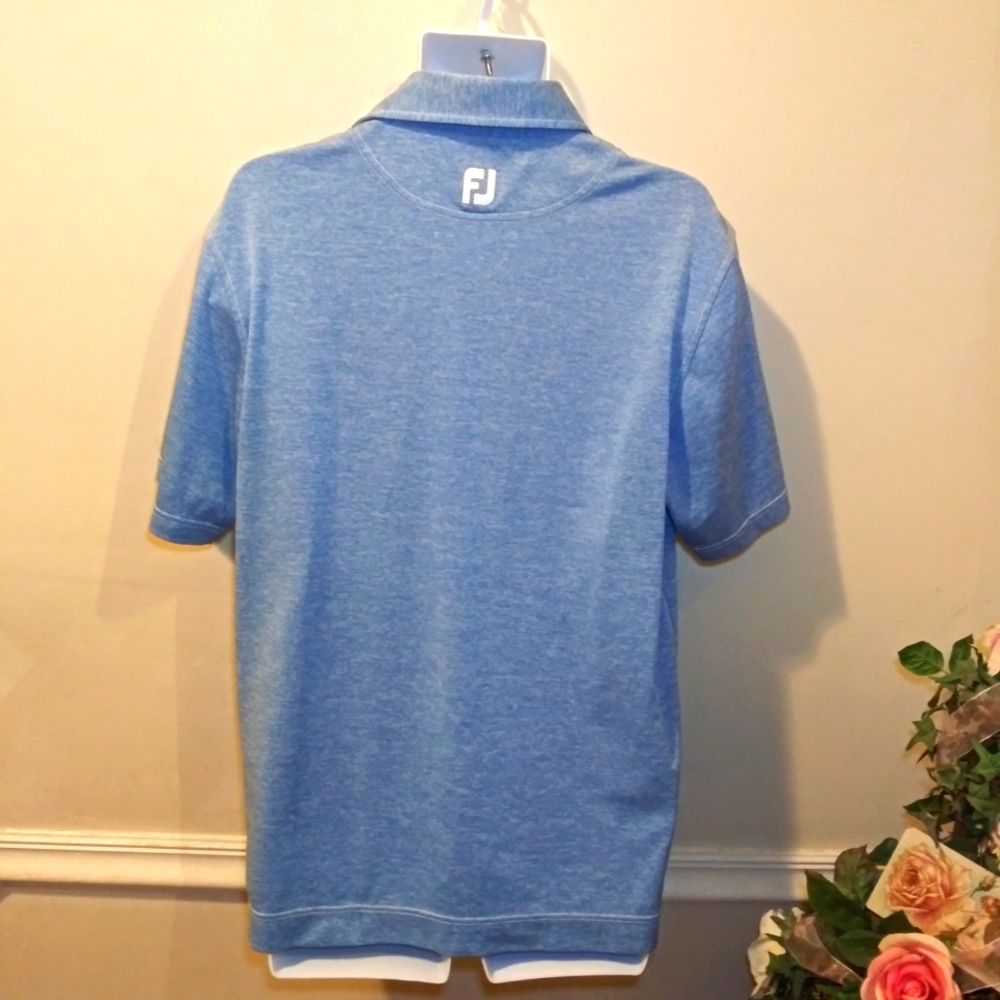 3/$18 FootJoy Light Blue & White Marled Moisture Wicking Pocketed Polo Shirt - Picture 4 of 8